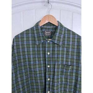 Vintage Wickfied‎ Woven Flannel Shirt Mens XL Cotton GreenPlaid Made USA 339